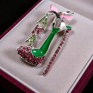 AKA Alpha Kappa Alpha Brooch Pin Shoe Heel Pink and Green